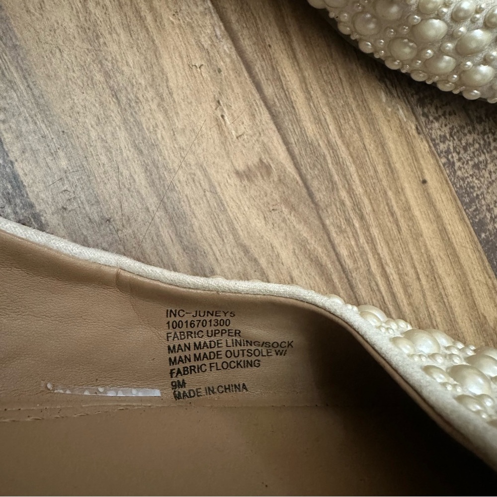 Cream Off White Pearl Beaded Square Toe Ballet Flats - Picture 3 of 8